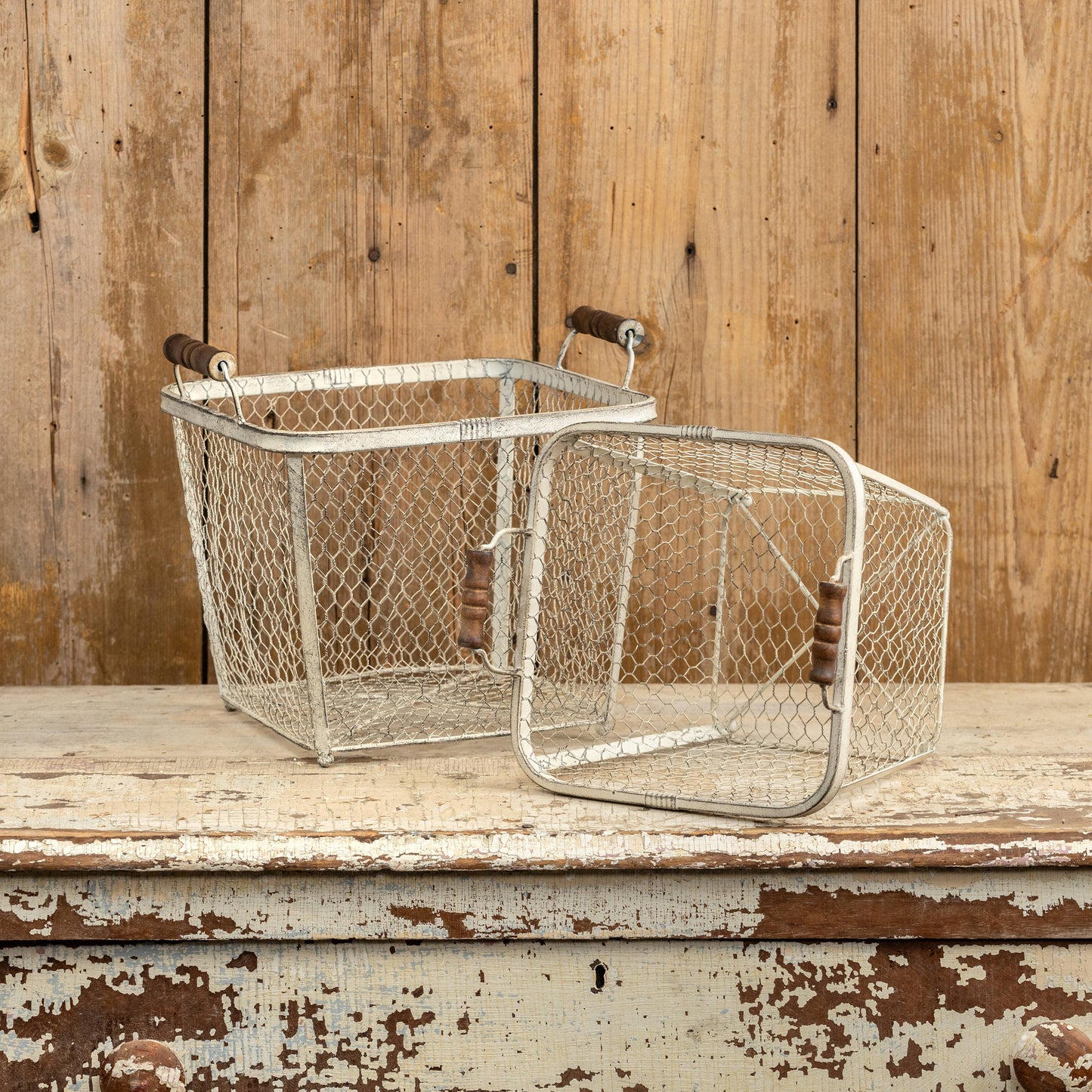 Rustic White Wire Basket