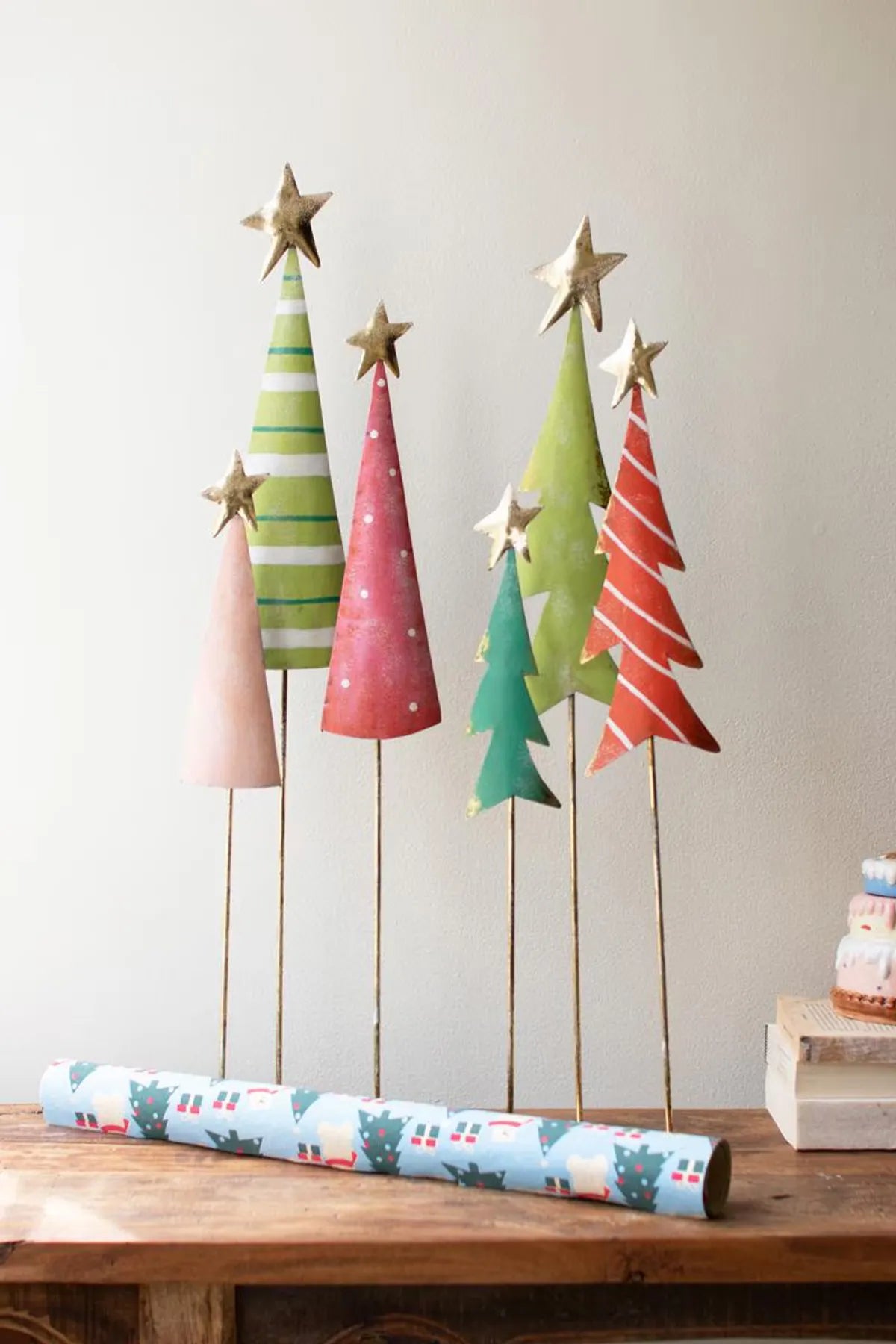 Painted Metal Christmas Tree Trios
