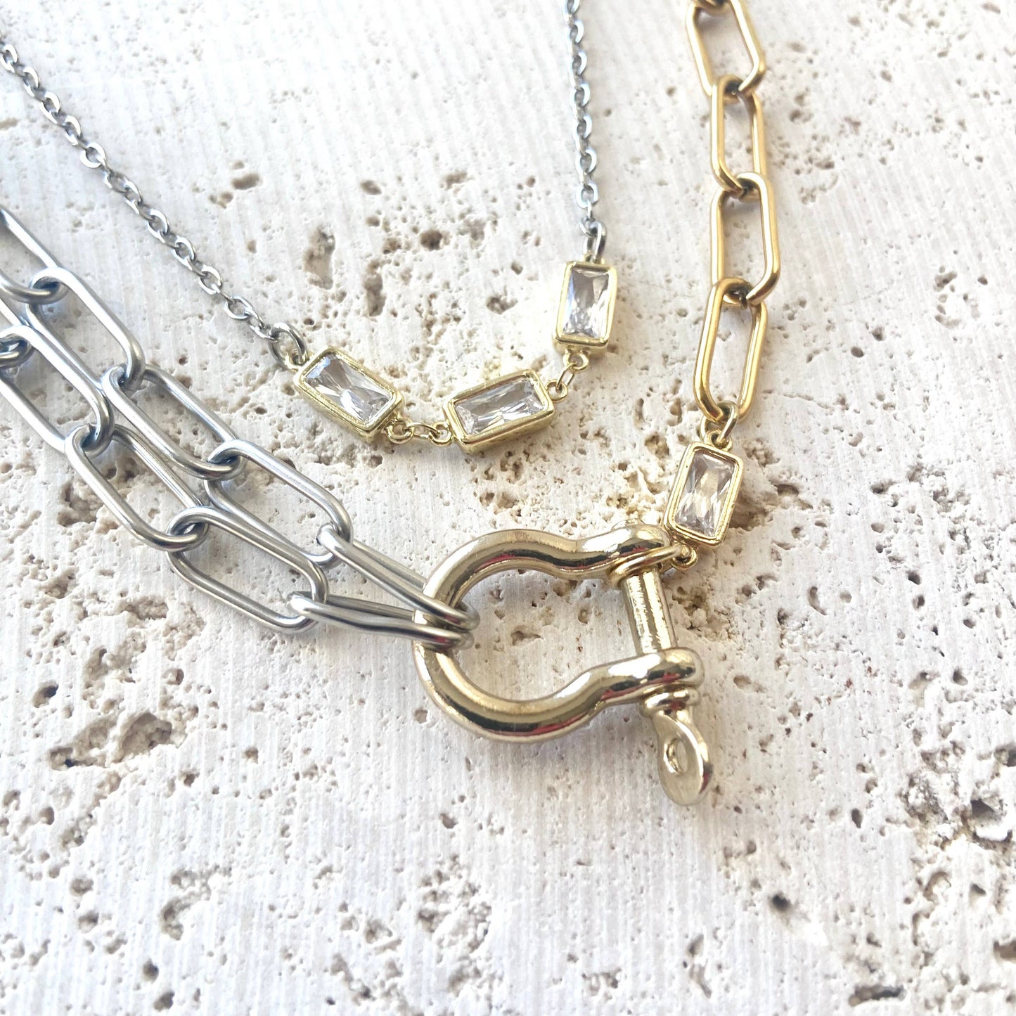 Crystal Rectangle Layering Necklace
