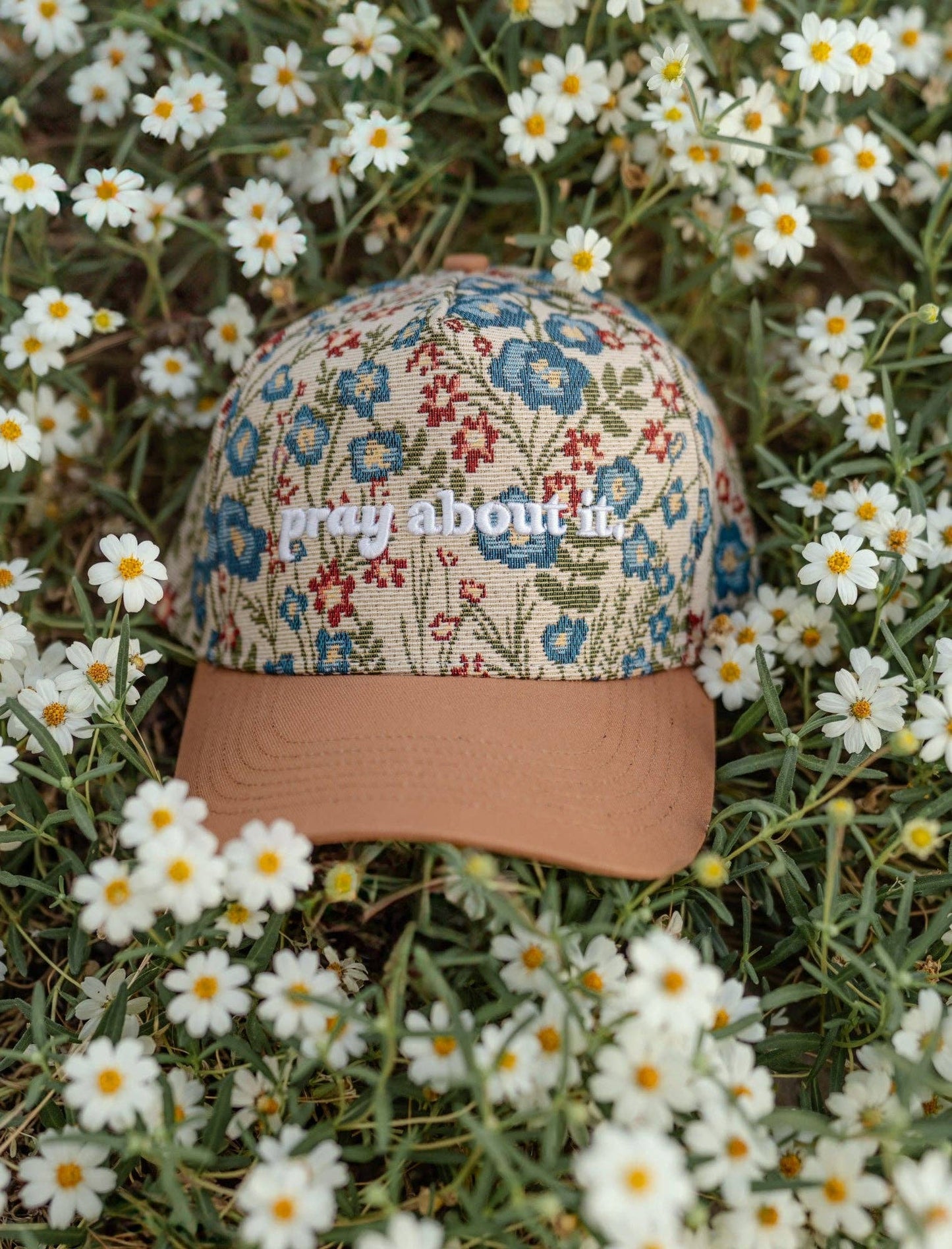 Floral "Pray about it" Embroidered Hat