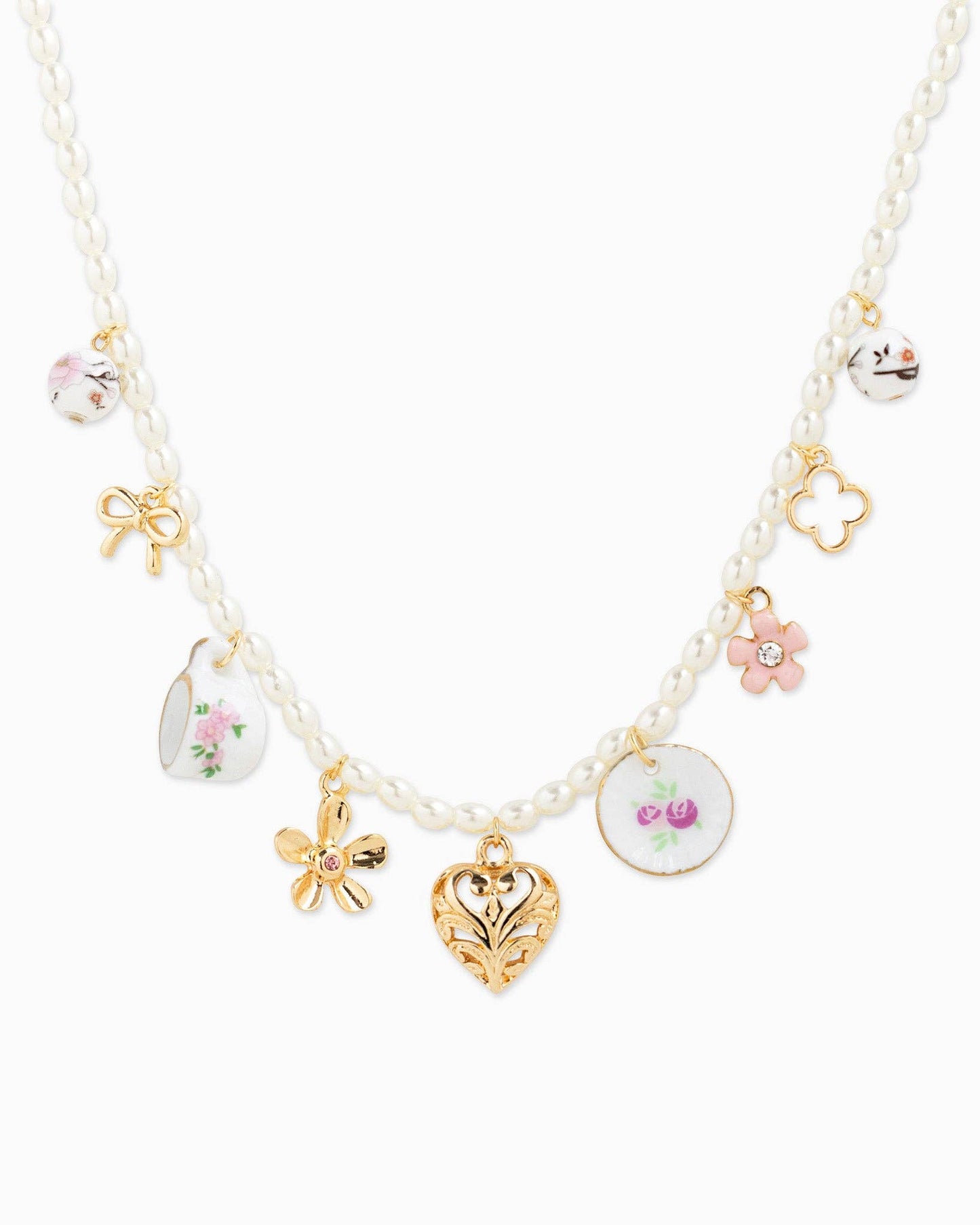 Ceramic Charm Pearl Chain Necklace