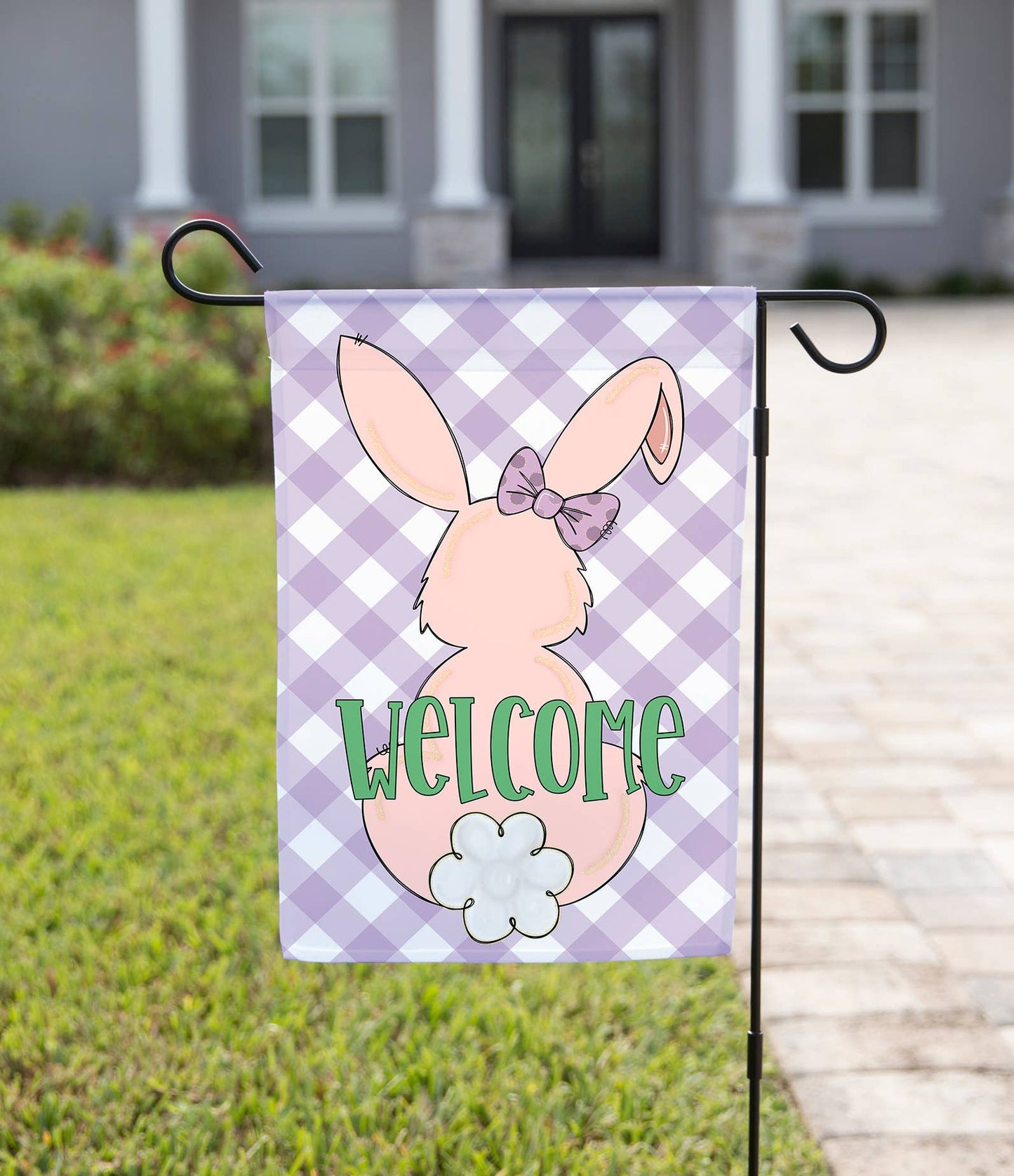 Purple Gingham Bunny Garden Flag