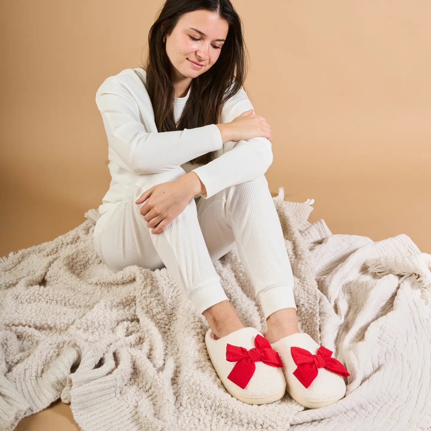 Fuzzy Slippers-Betty Bow Red