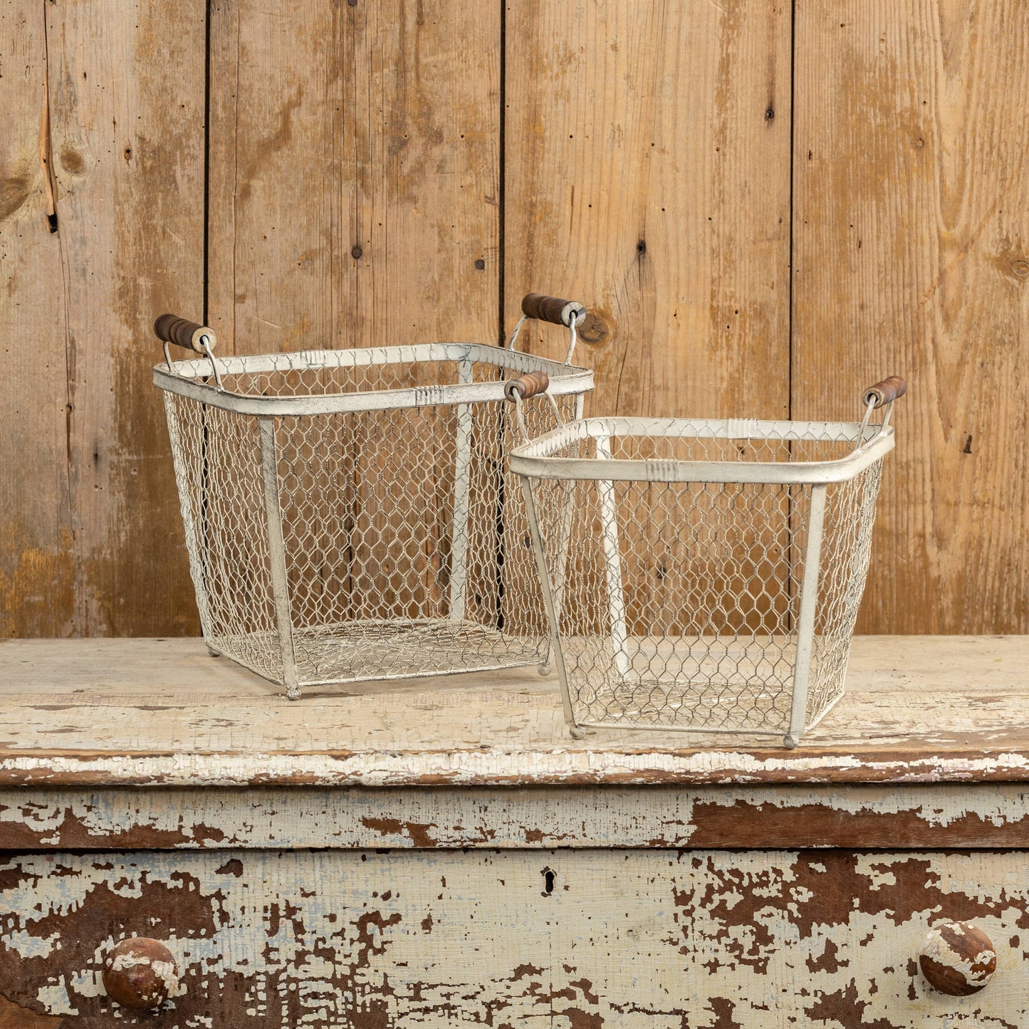 Rustic White Wire Basket
