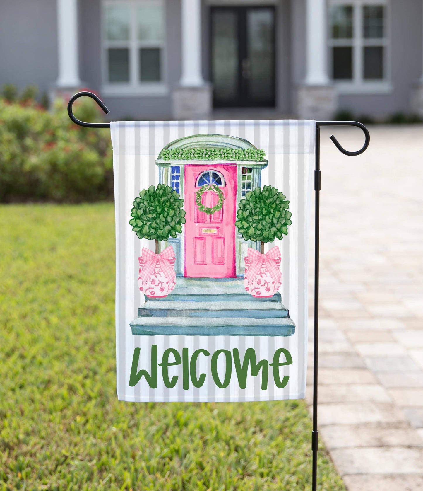 Welcome Pink Door Garden Flag