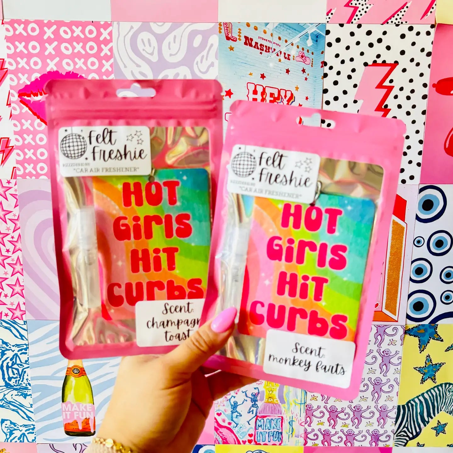 "Hot Girls Hit Curbs" Felt Freshie