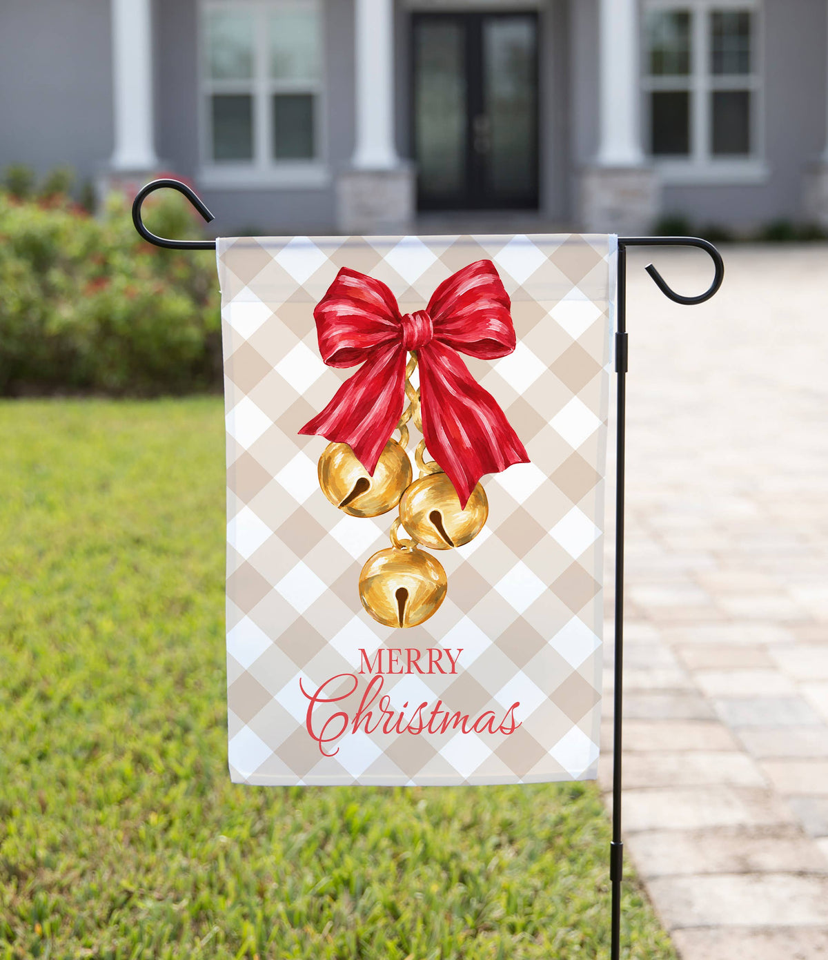 Red Bow Bells Christmas Garden Flag