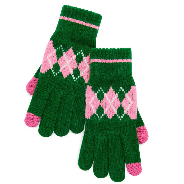 Argyle Touchscreen Gloves- Green