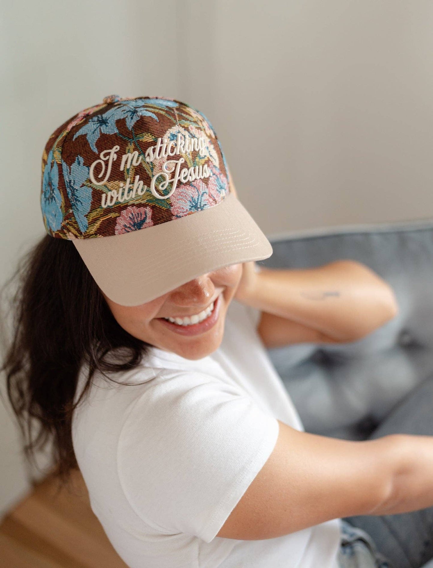 Floral "Sticking With Jesus" Embroidered Hat