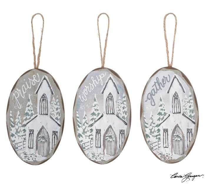 Snowy Church Painting Ornament