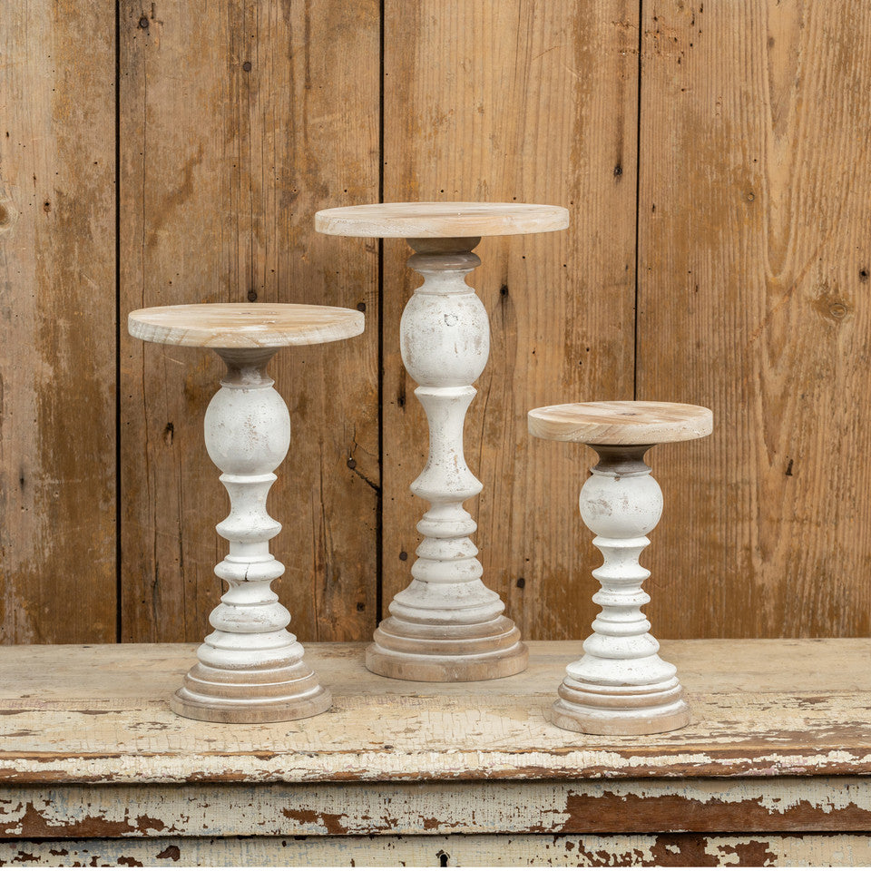 Tan & White Wood Candlestick