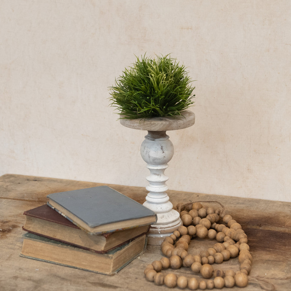 Tan & White Wood Candlestick