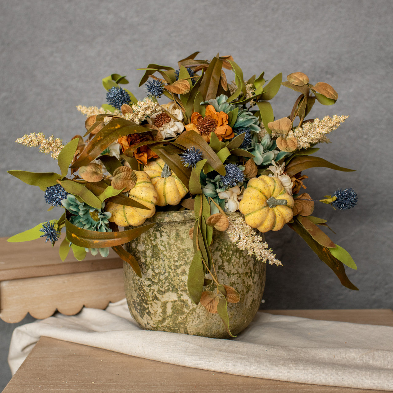 16" Brown & Blue Daisy & Pumpkin Pick