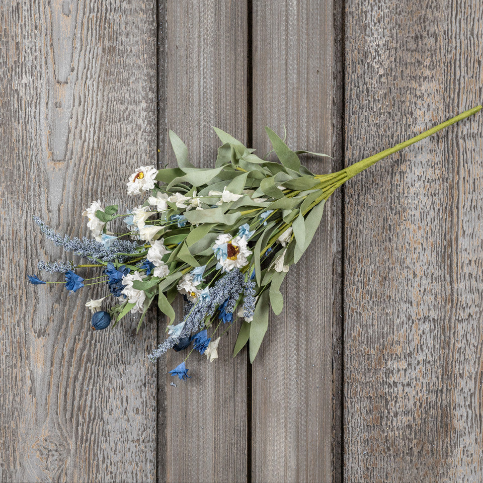 22" White Daisy & Blue Heather Bush