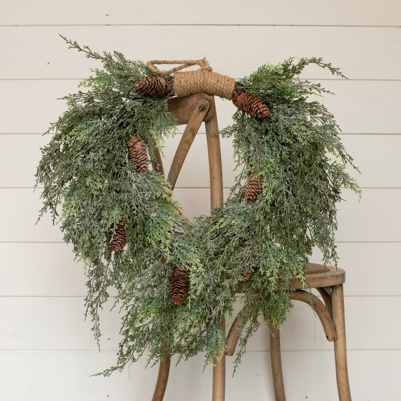 28" Iced Cedar Hanging Wreath