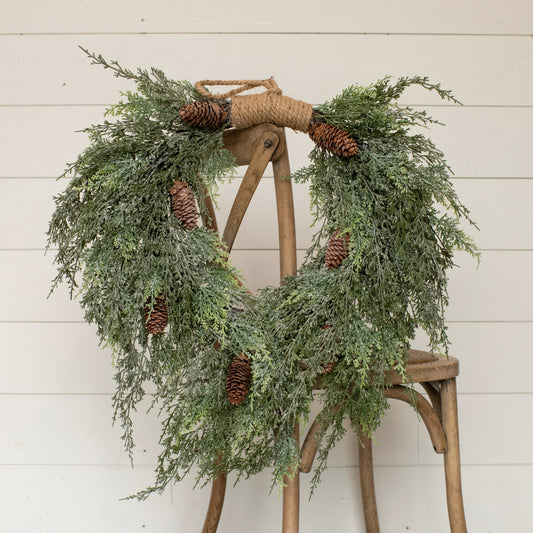 28" Iced Cedar Hanging Wreath