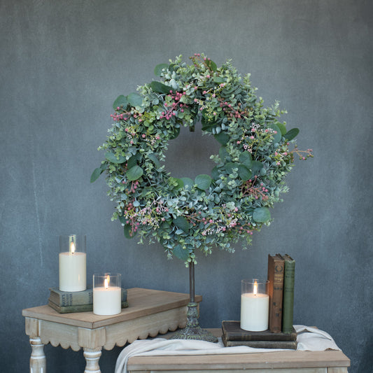 22" Eucalyptus & Pink Berries Wreath