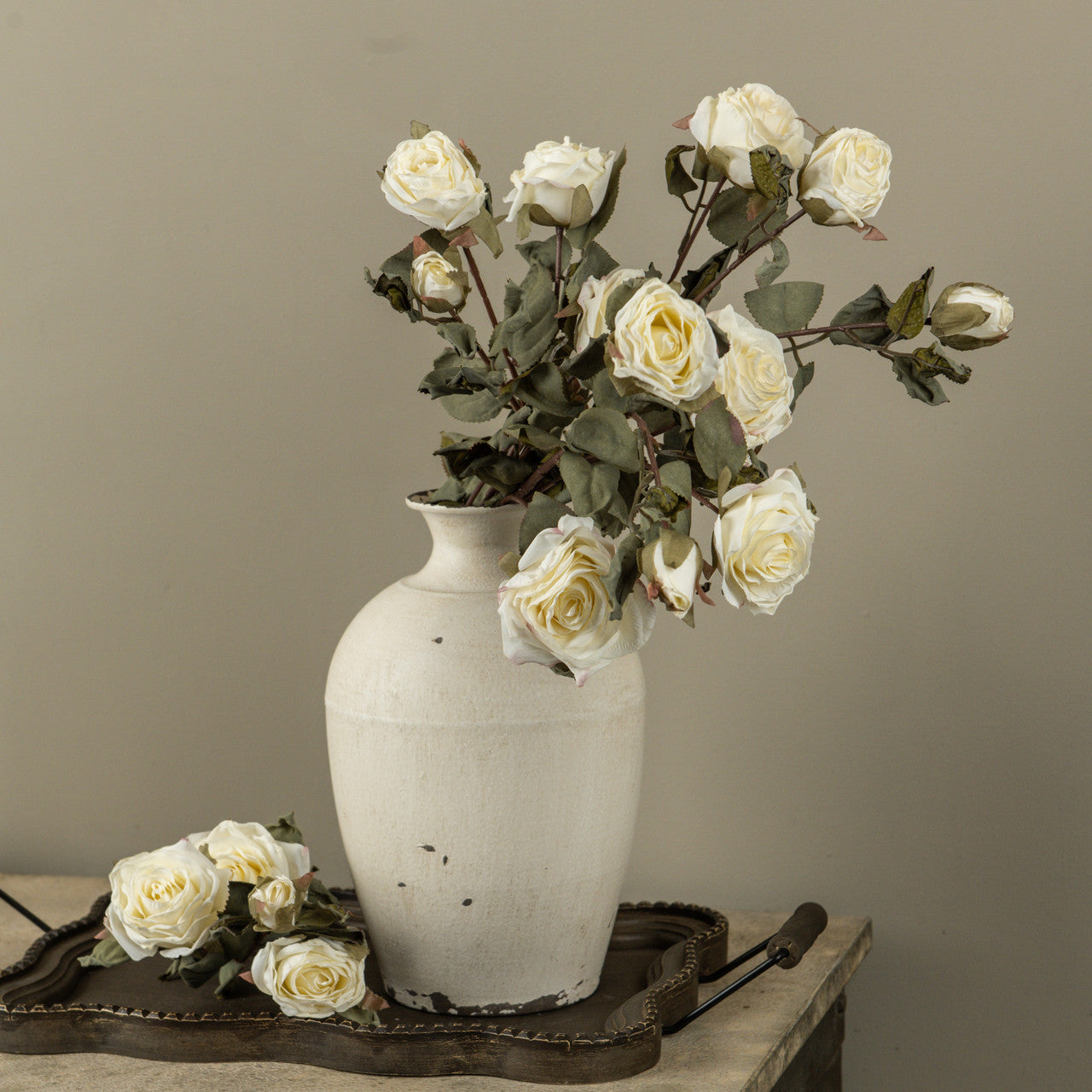 27.25" Cream Dried Rose Spray