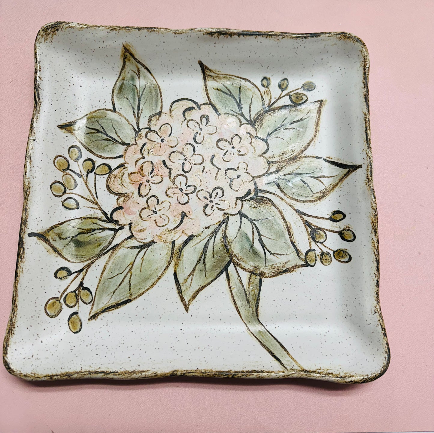 Pink Hydrangea Square Plate