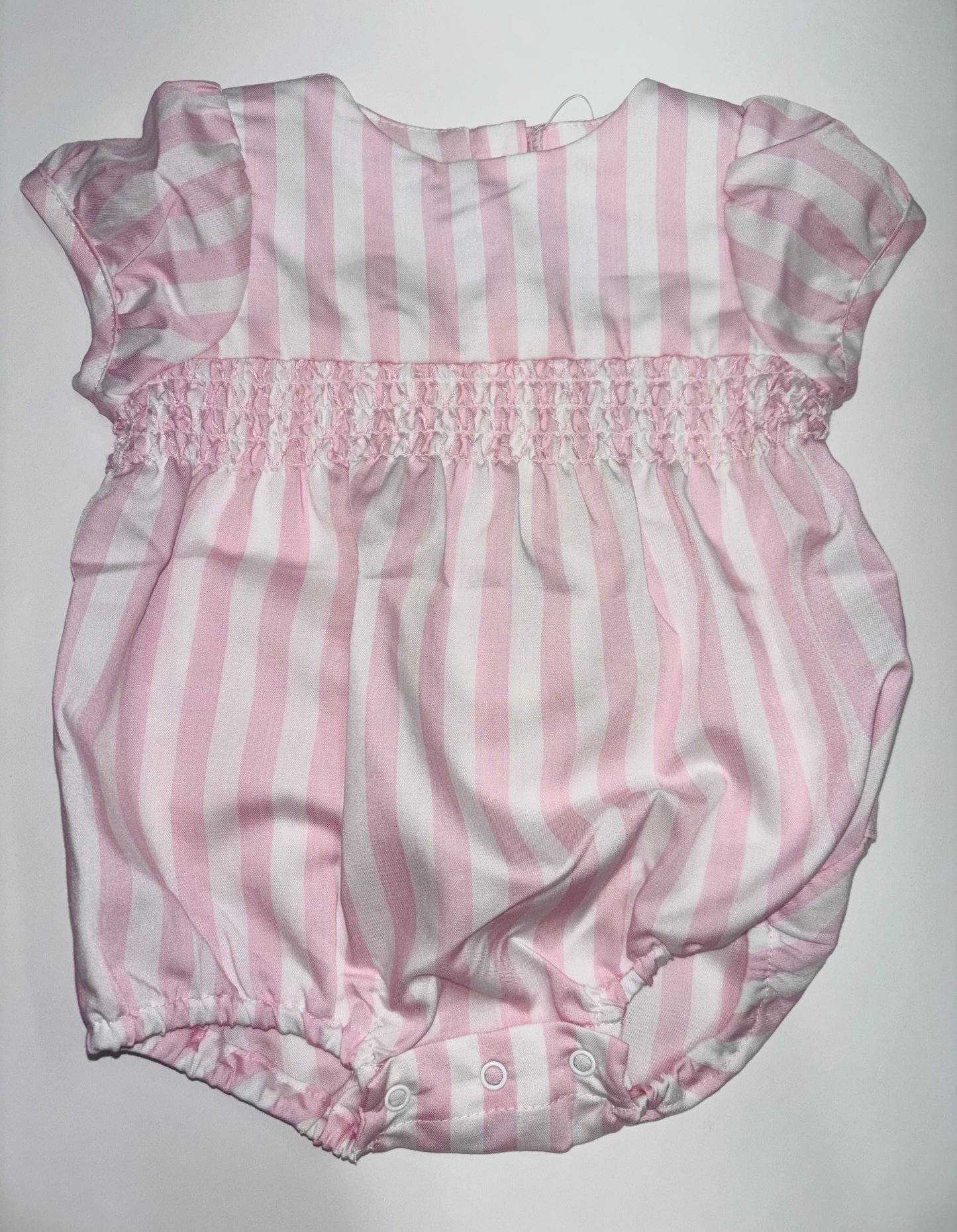 RuffleButts Pink Stripe Puff Sleeve Bubble