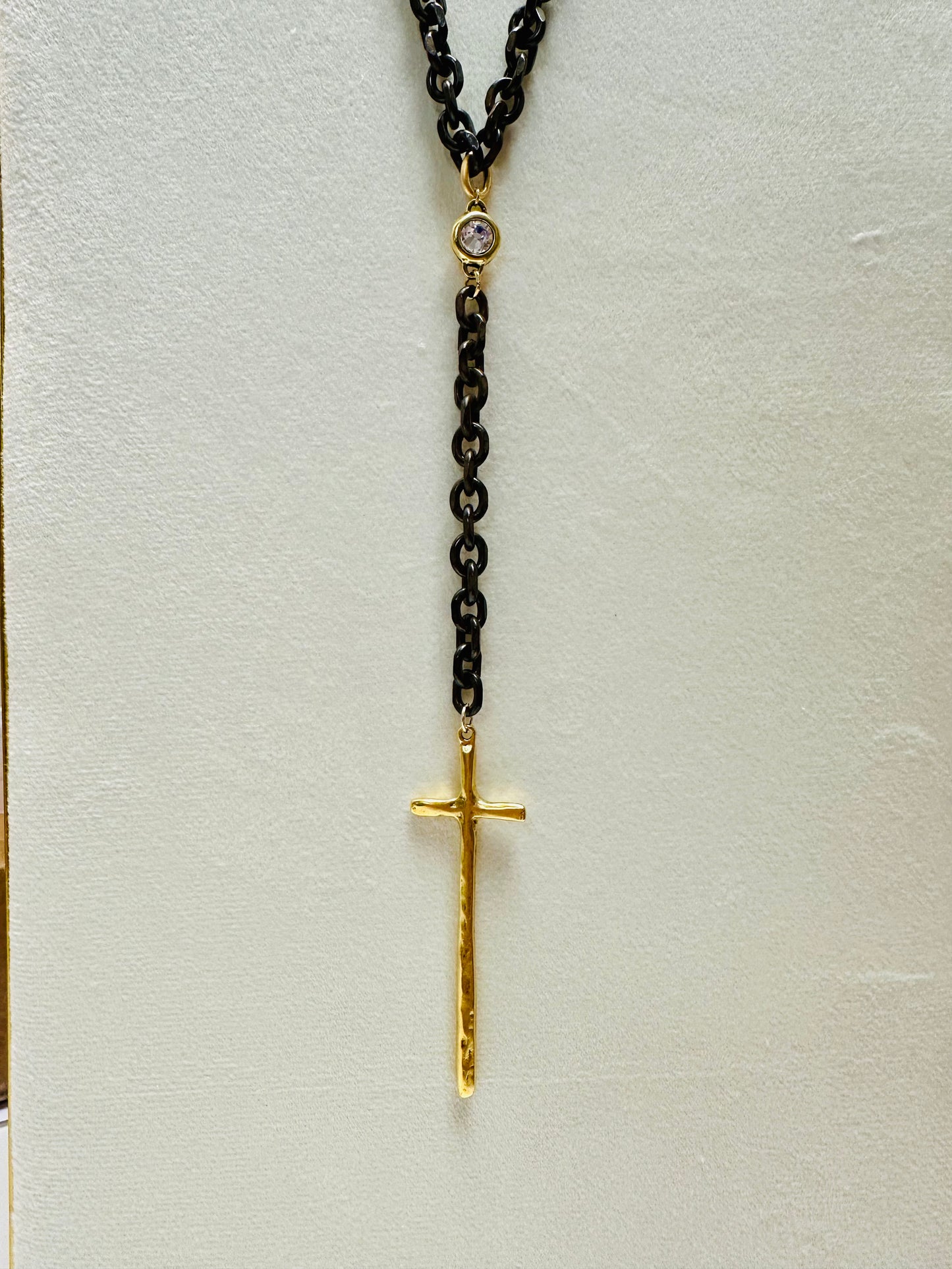 Rustic Chain- Gold Drop Cross Necklace