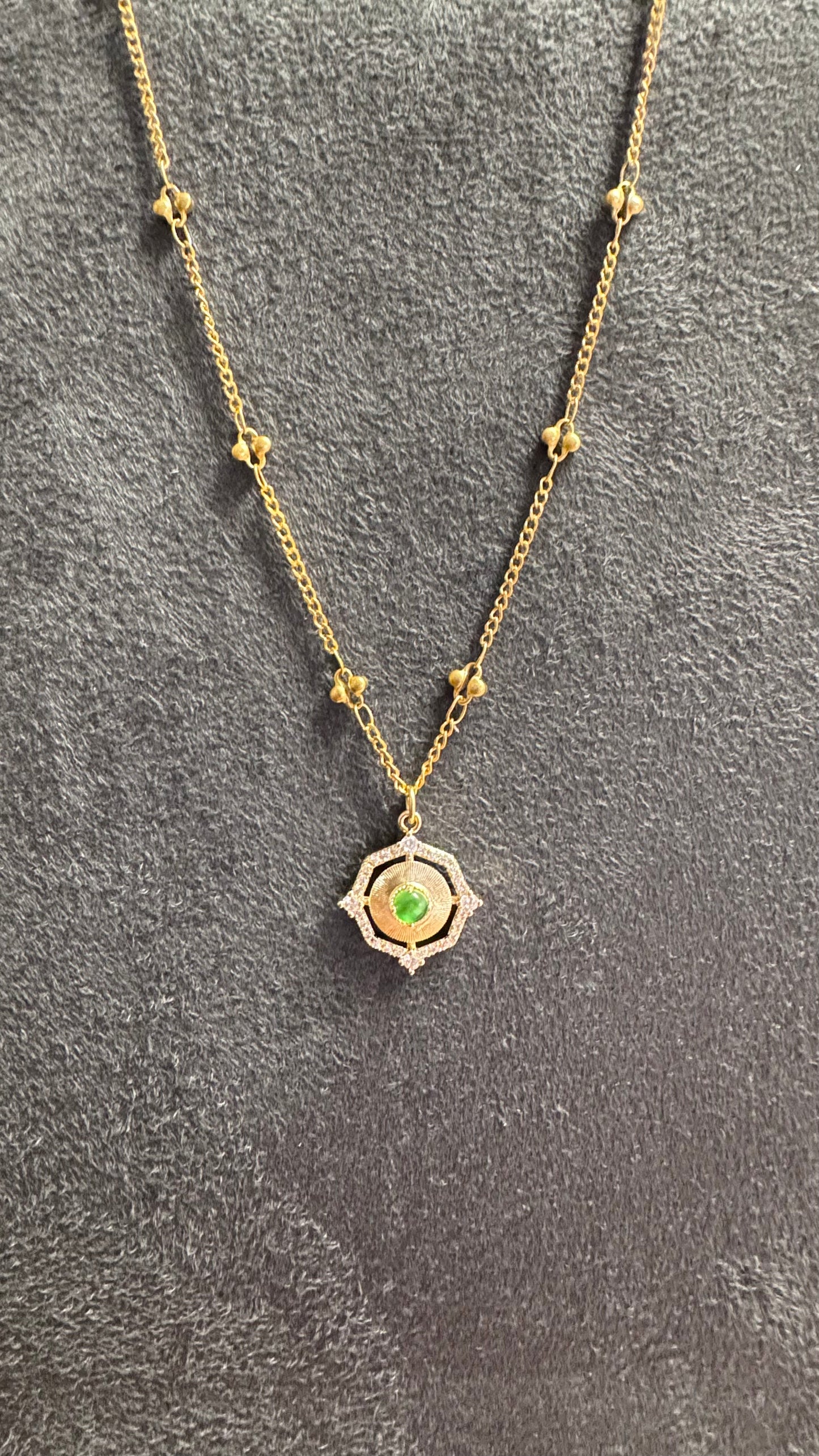 Green Disc & Rhinestone Necklace