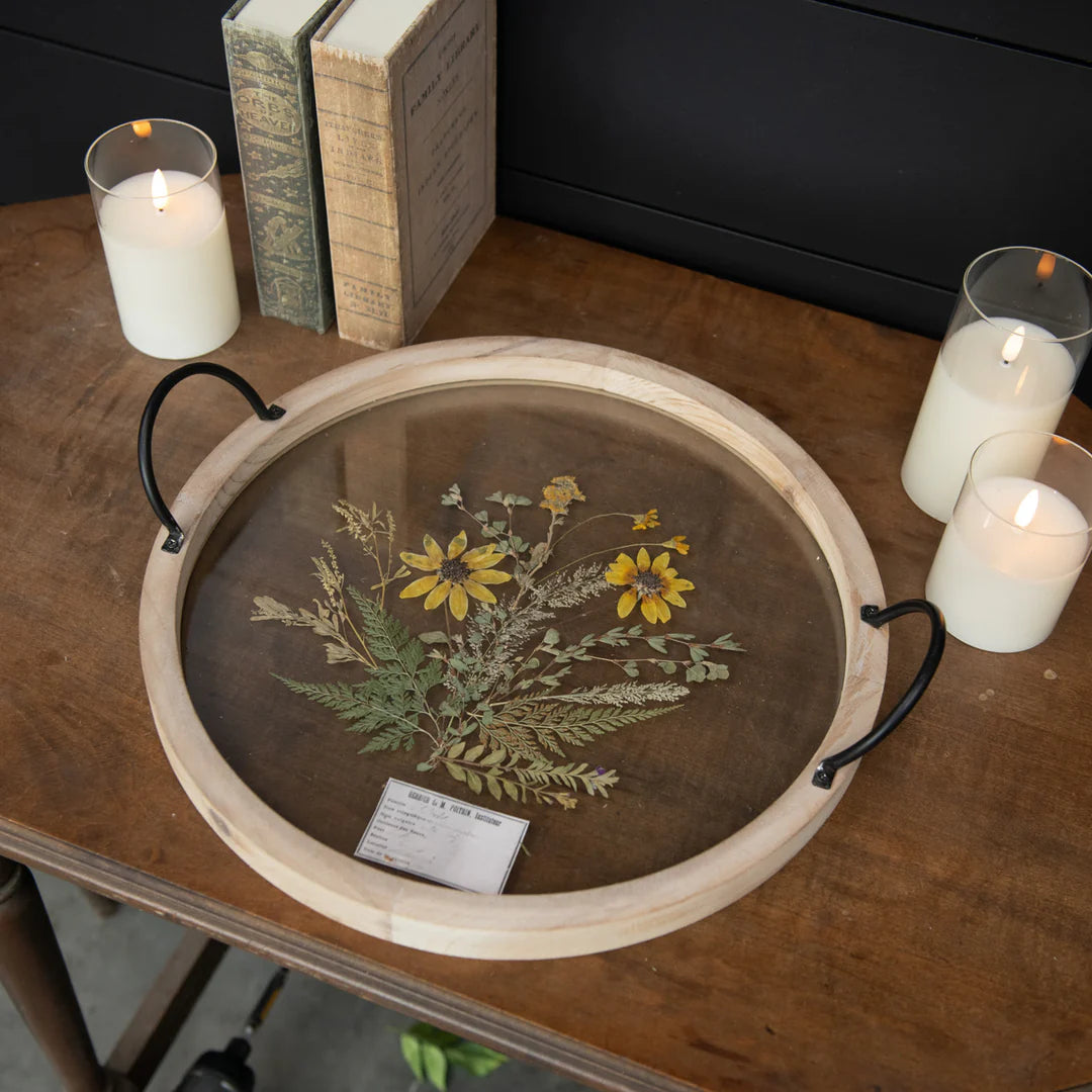 15.75" Yellow Pressed Botanical Tray