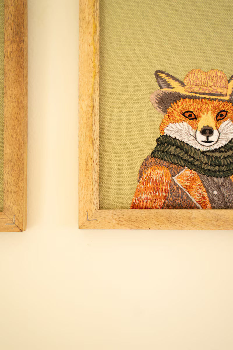 Framed Embroidery Fox Art