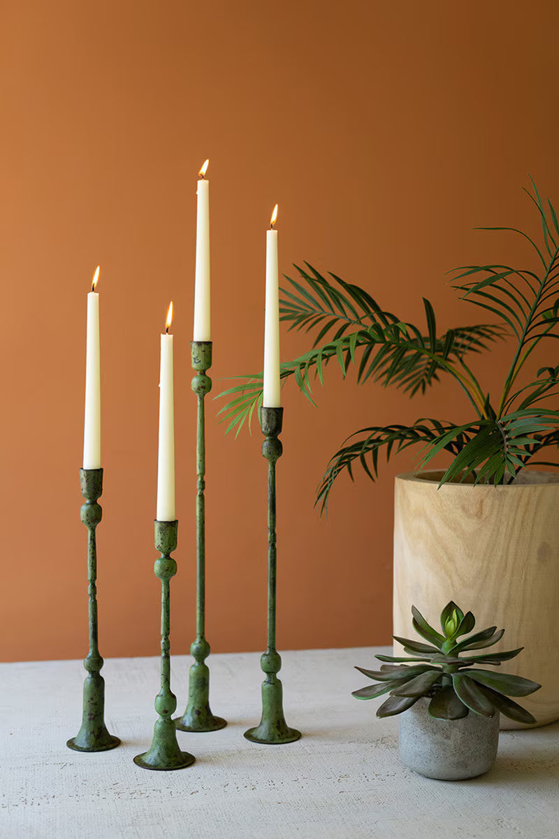 Green Forged Iron Taper Candle Holder