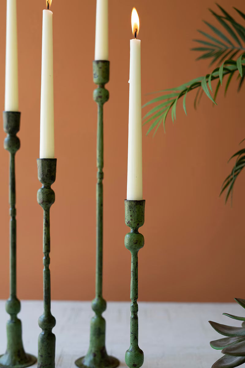 Green Forged Iron Taper Candle Holder