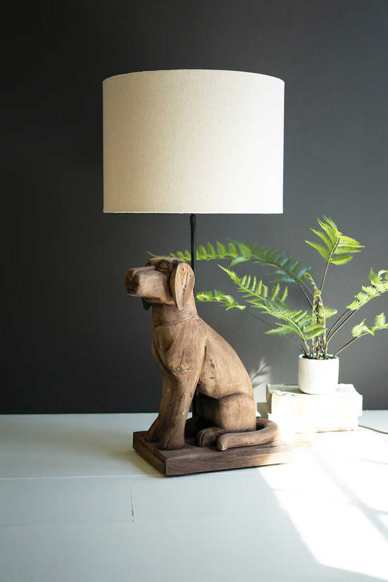 Mango Wood Dog Table Lamp
