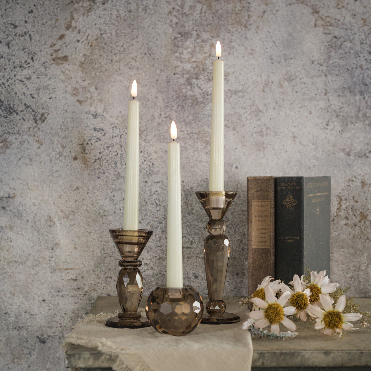5.5" Bronze Glass Taper Candlestick