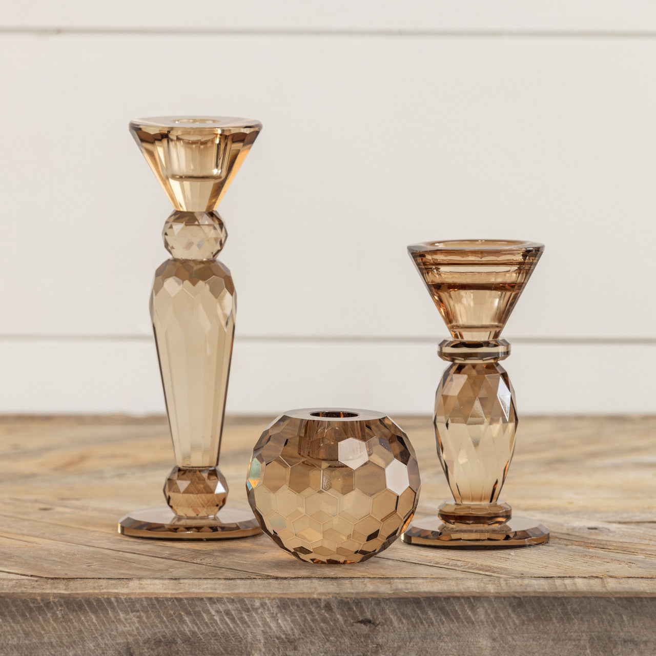 3" Bronze Glass Taper Candle Holder