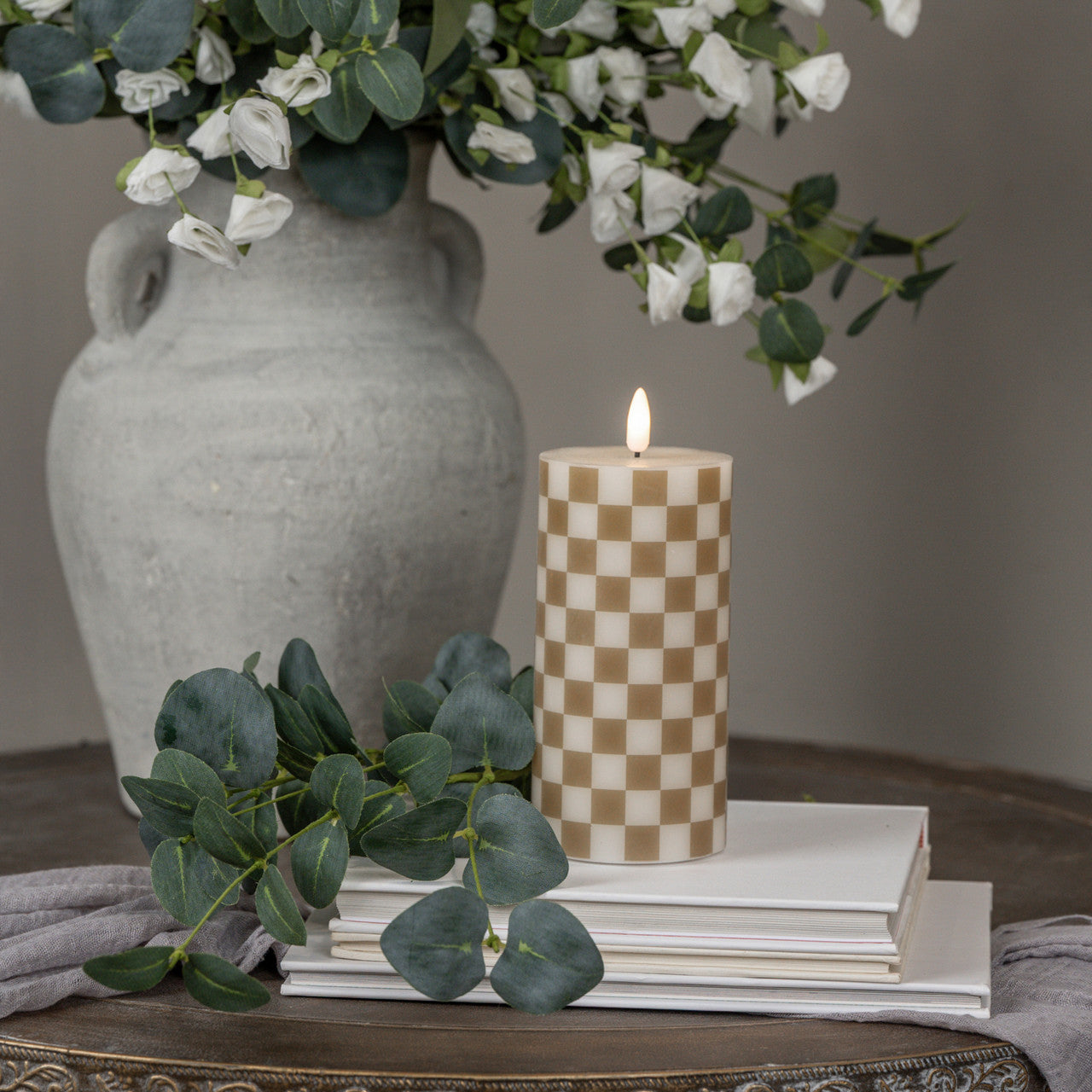 Gold Checkered 3D Flame Pillar Candle