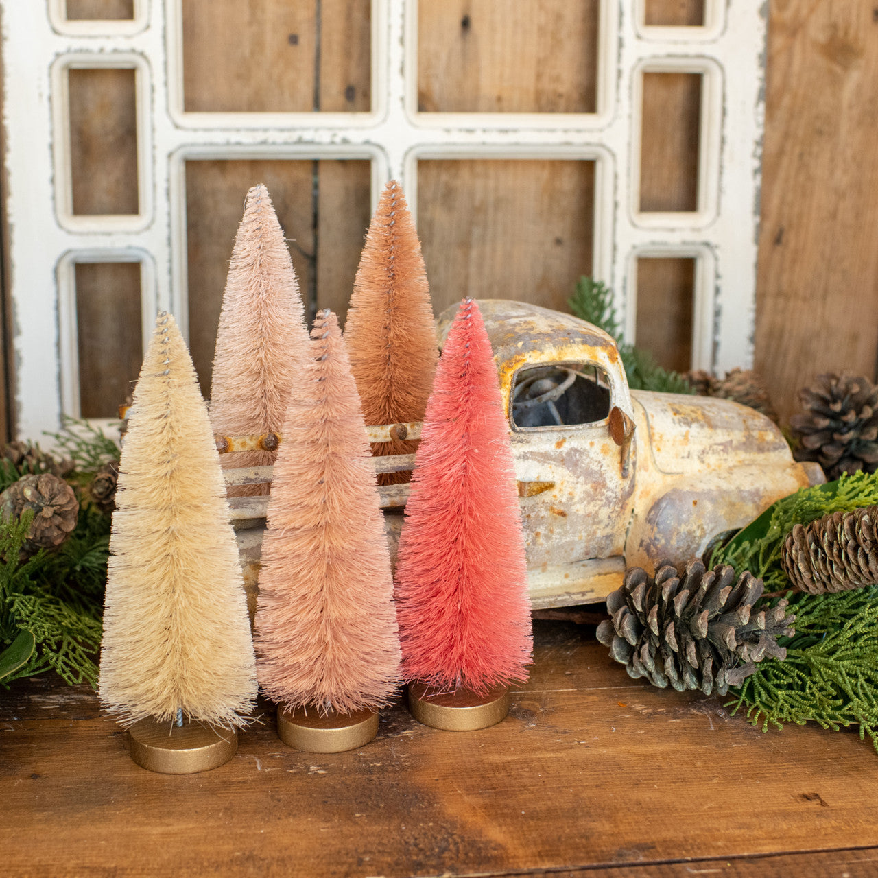 Set of 5 8" Pink Hues Bottlebrush Trees