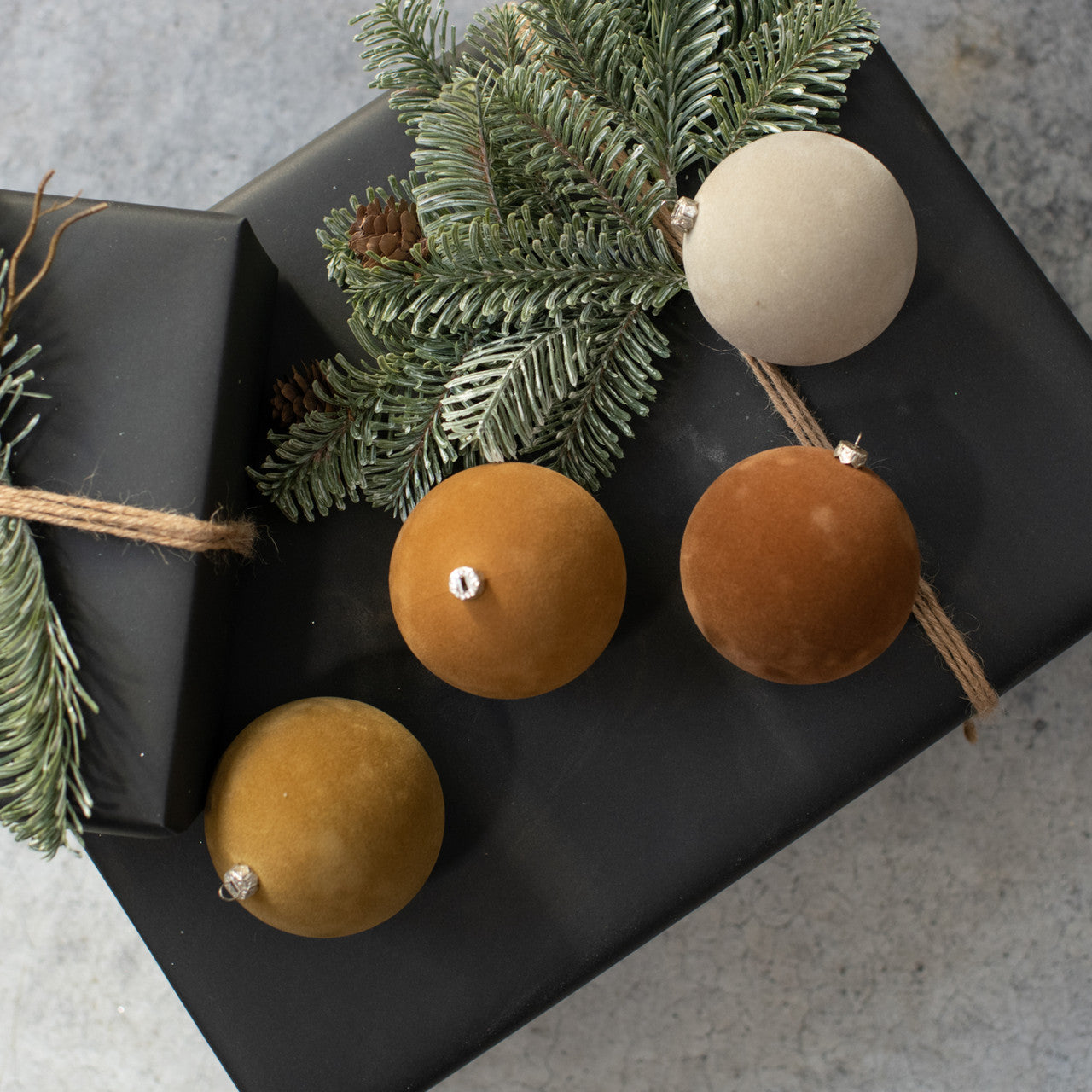 Set of 4 3.25" Tan Flocked Balls