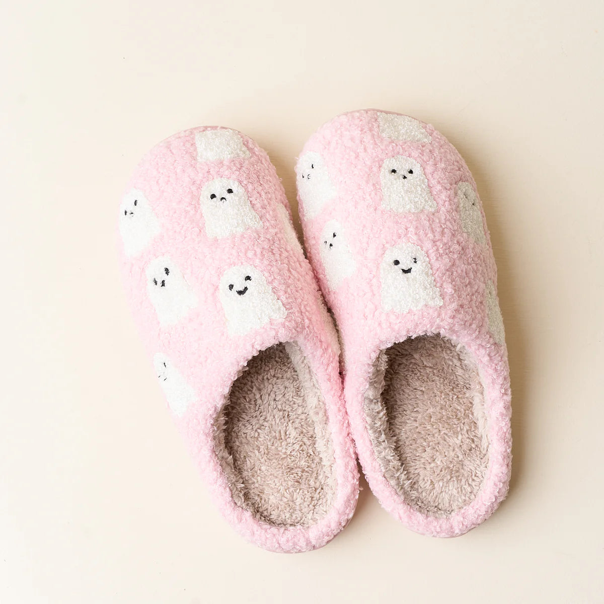 Pink Fuzzy Ghost Slippers