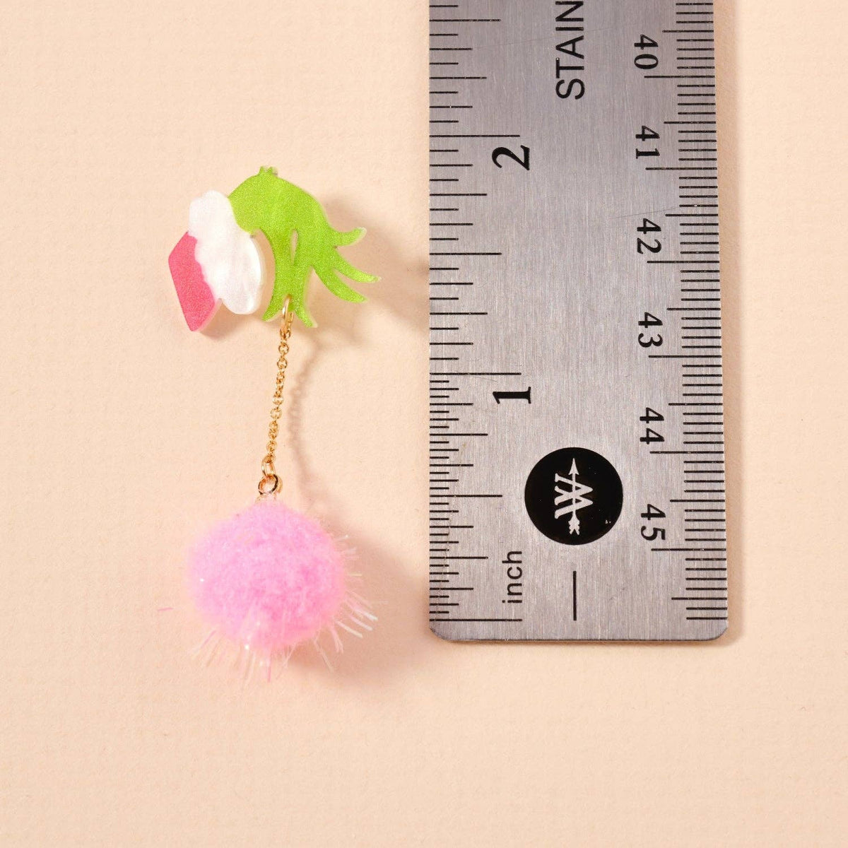 Green Monster Pom Pom Drop Earrings