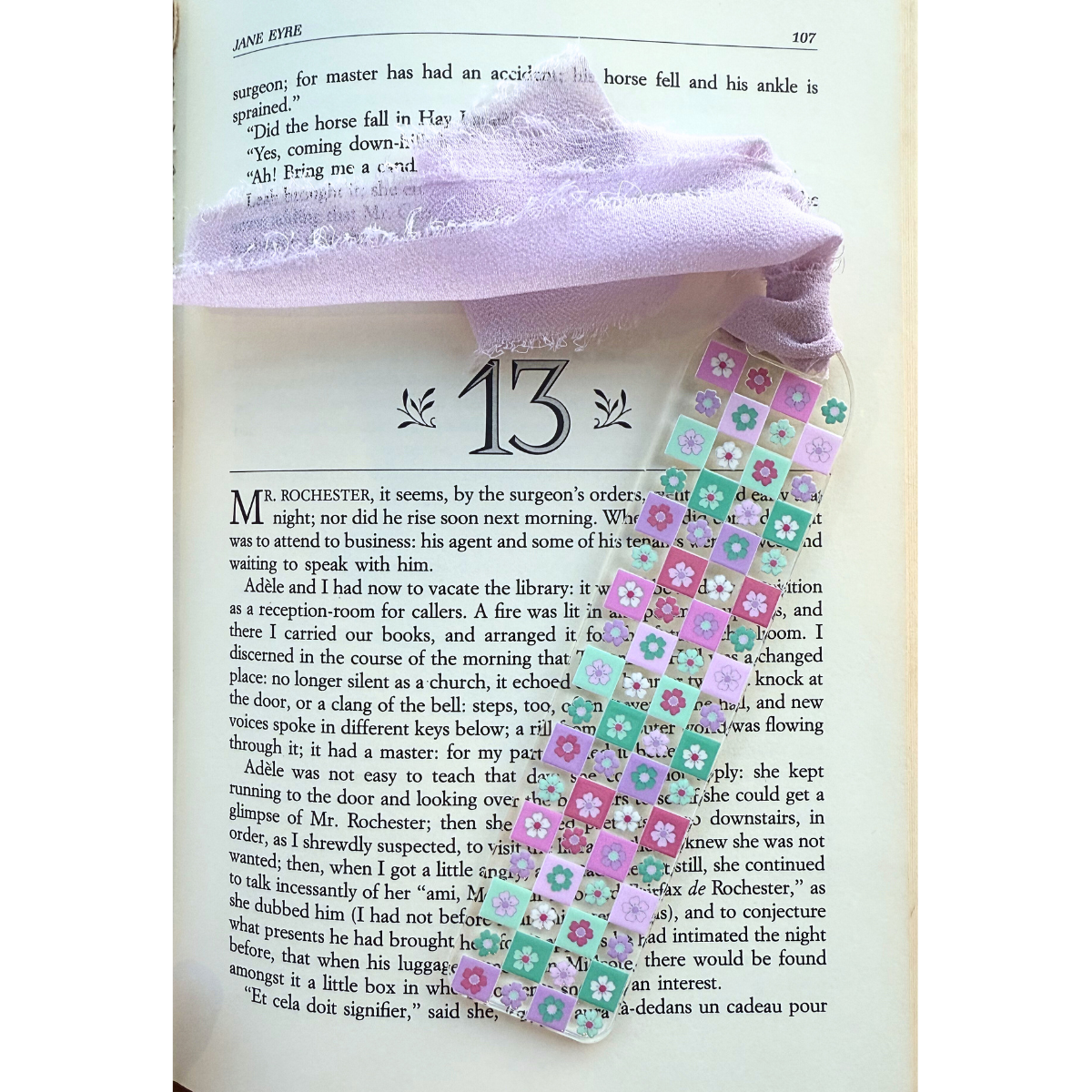 Floral Check Acrylic Bookmark