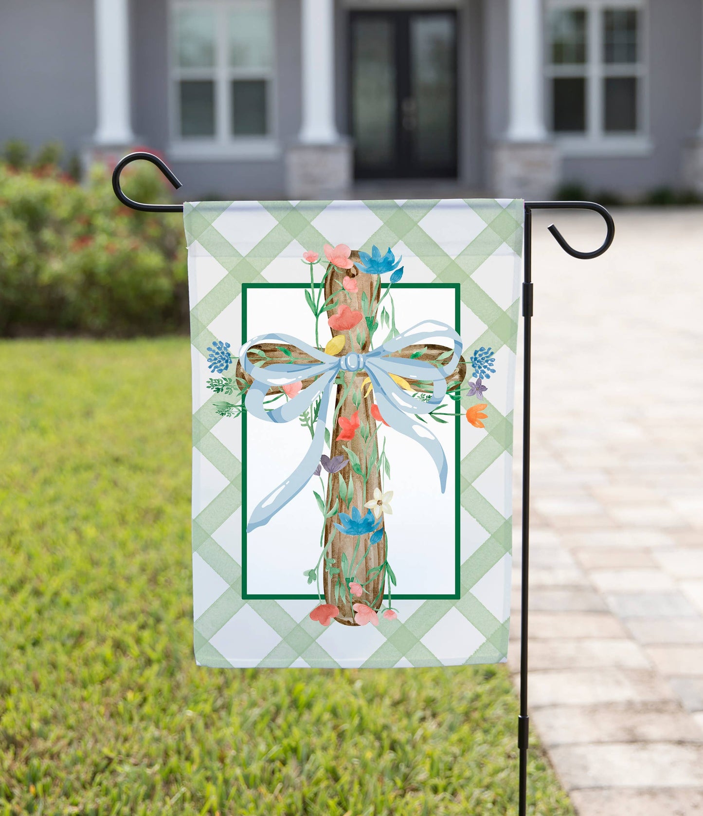 Cross with Flowers Garden Flag
