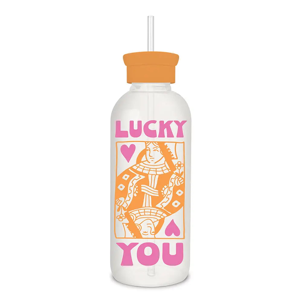 Lucky Card Glass Water Bottle