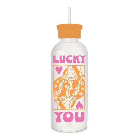 Lucky Card Glass Water Bottle