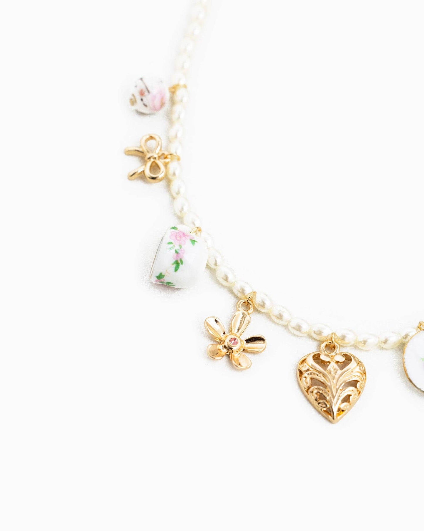 Ceramic Charm Pearl Chain Necklace