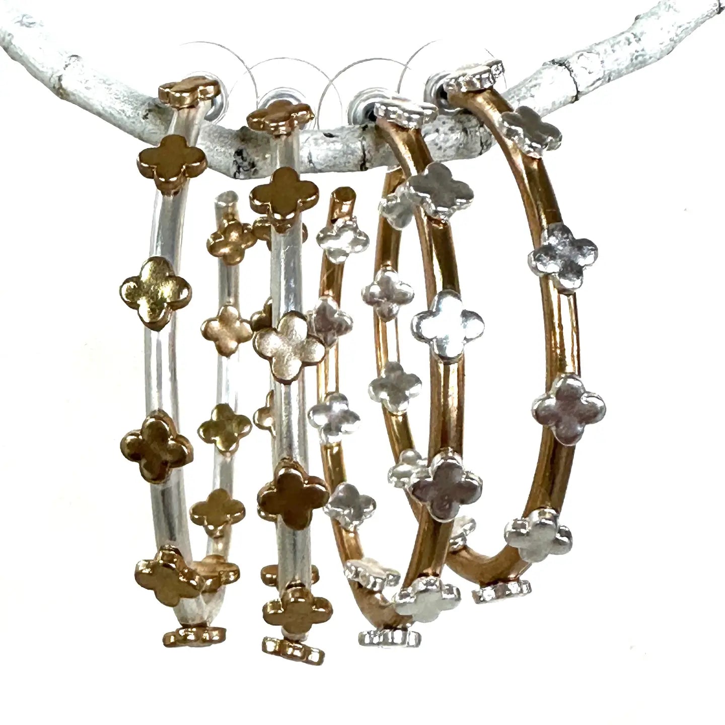 Gold/Silver Hoops w/Clovers