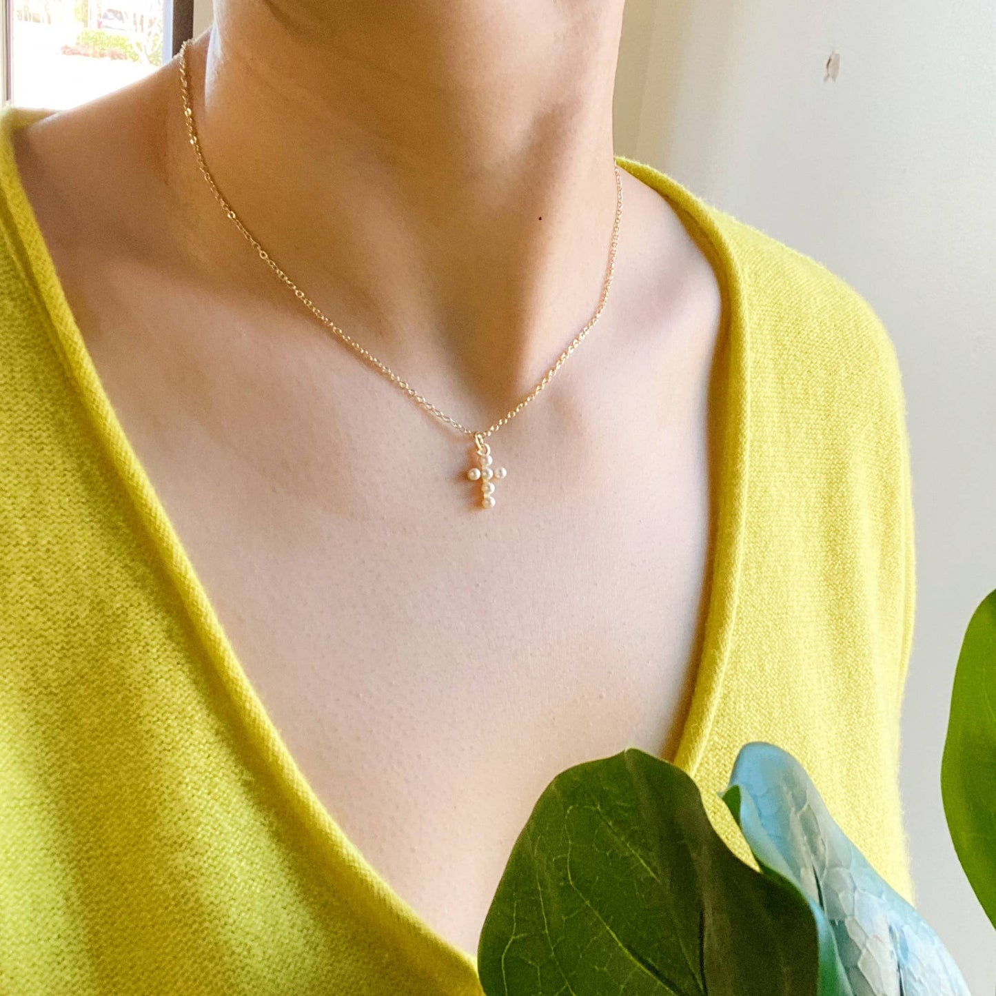 Small Pearl Cross Necklace