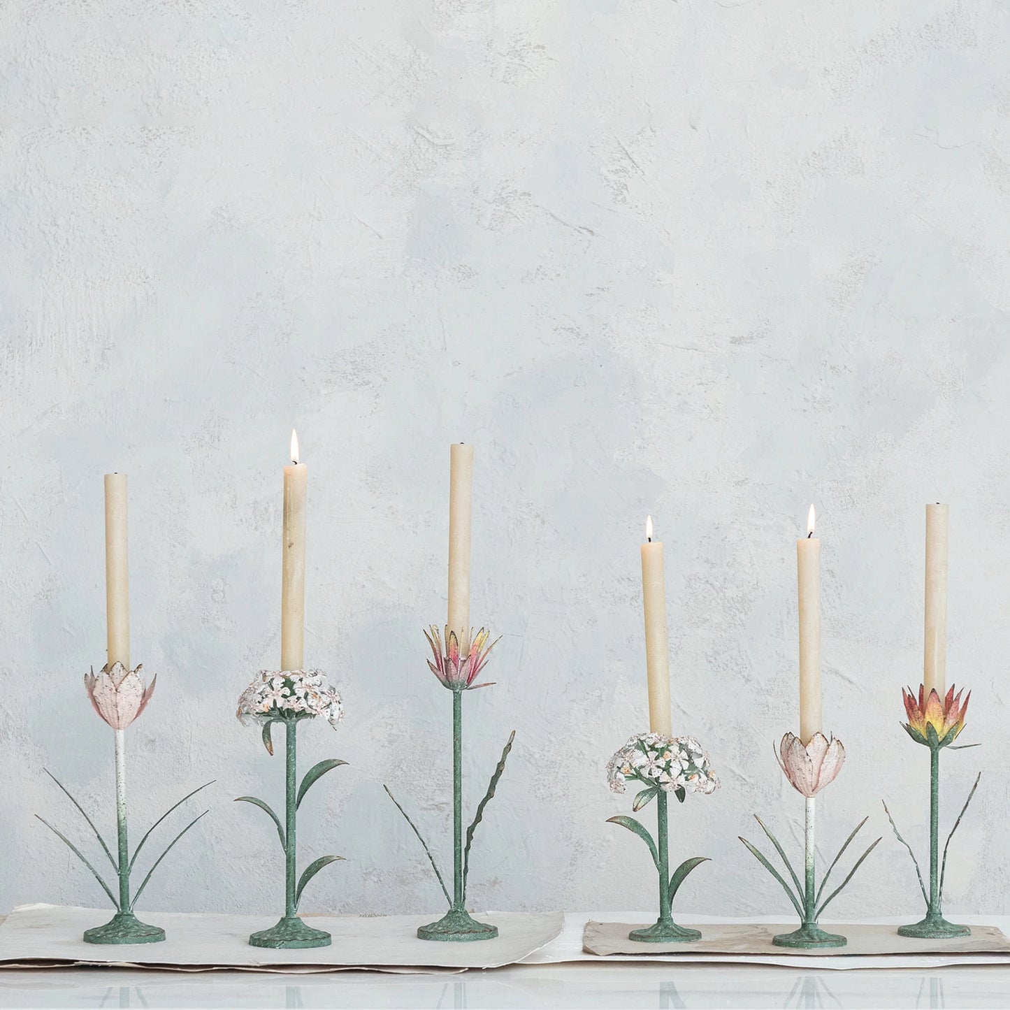 Painted Metal Flower Candle Holder