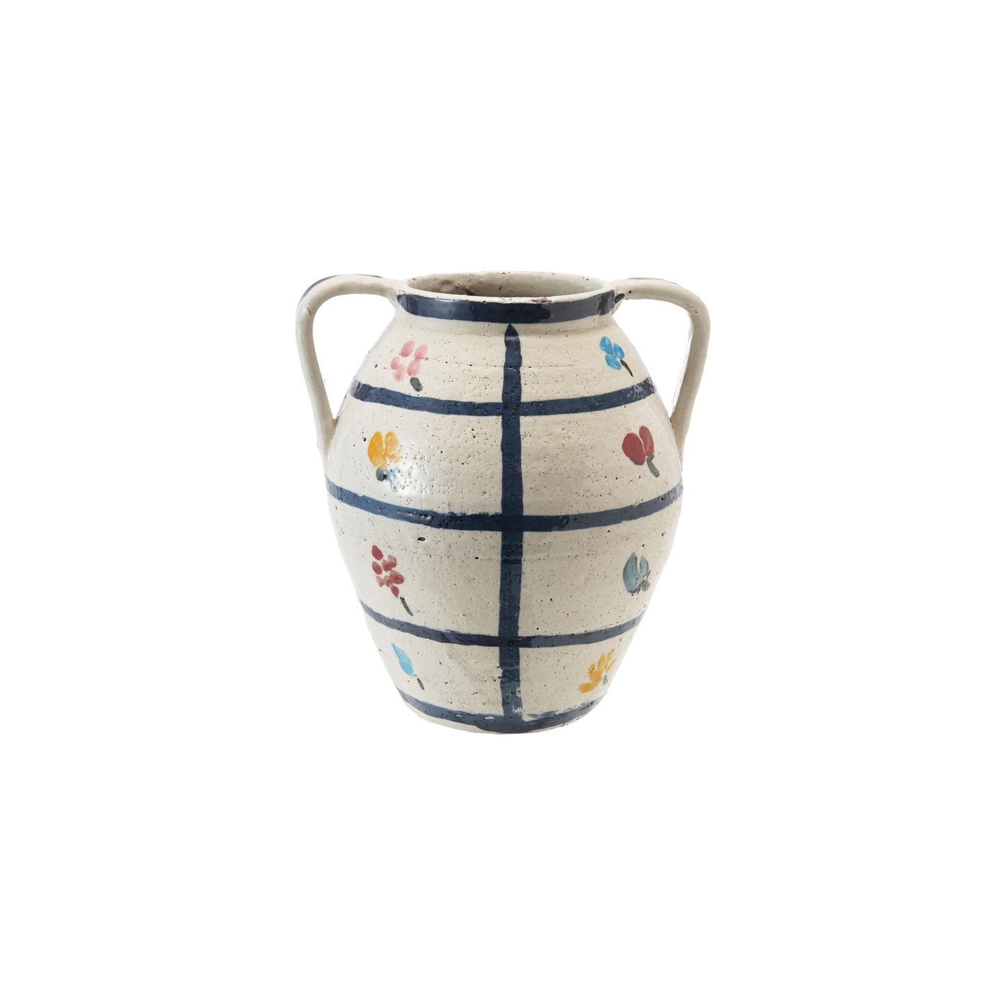 Gridded Terra-cotta Urn with Flowers