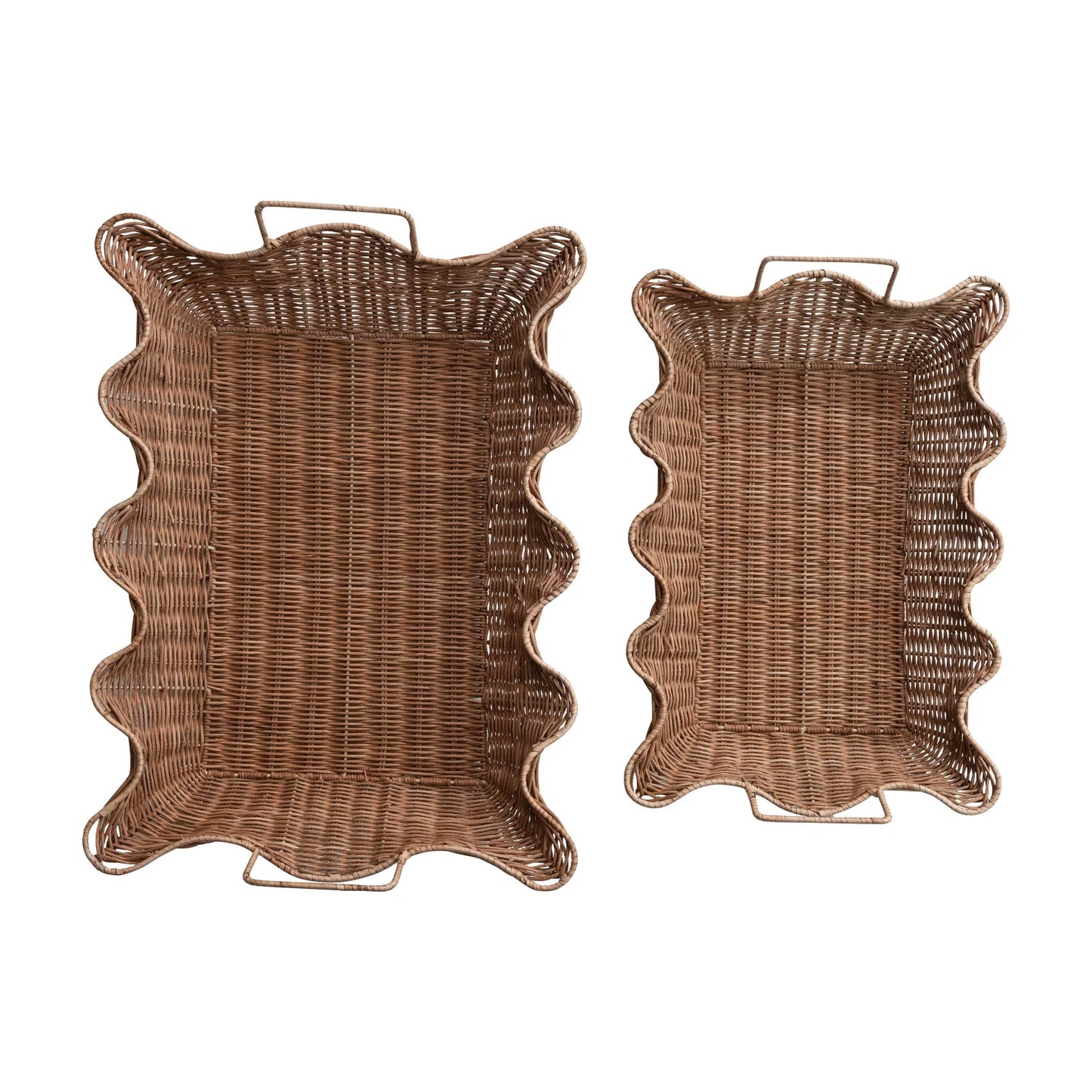 Hand-Woven Rattan Scalloped Nesting Trays