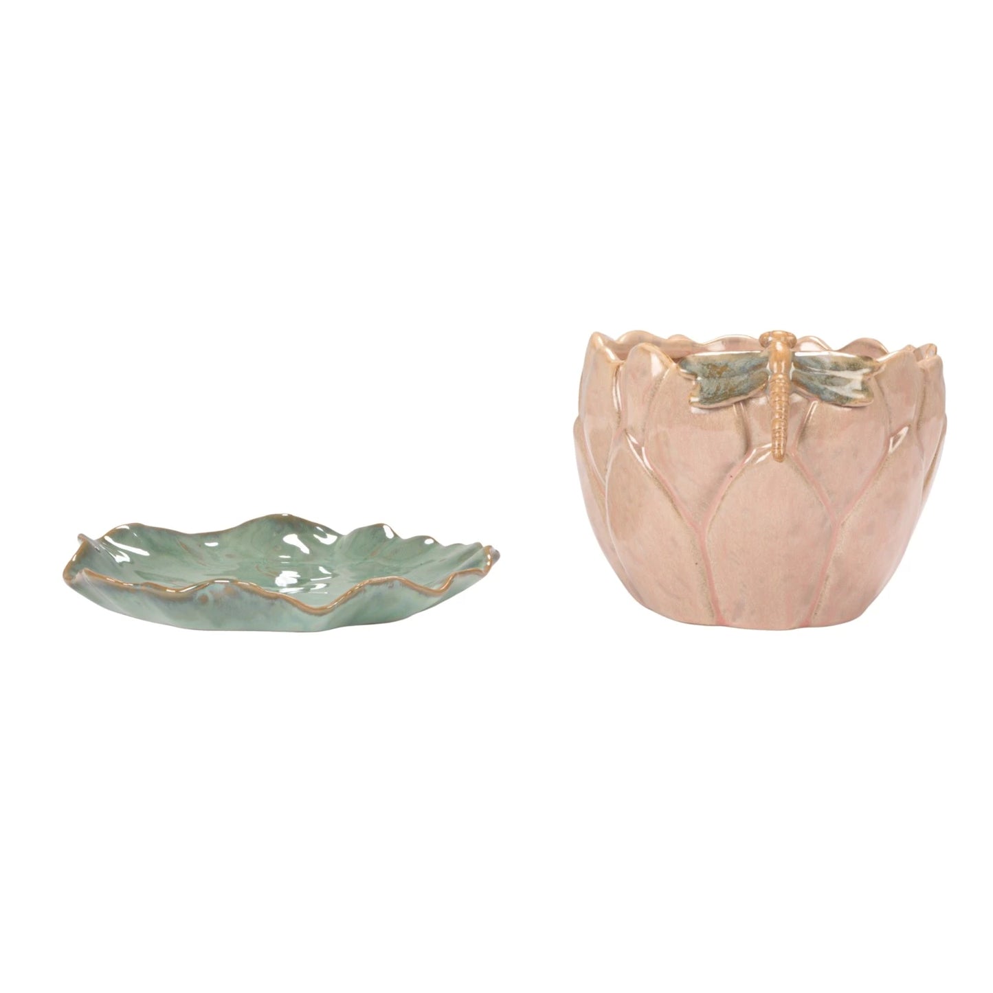 Stoneware Flower Shaped Planter & Saucer