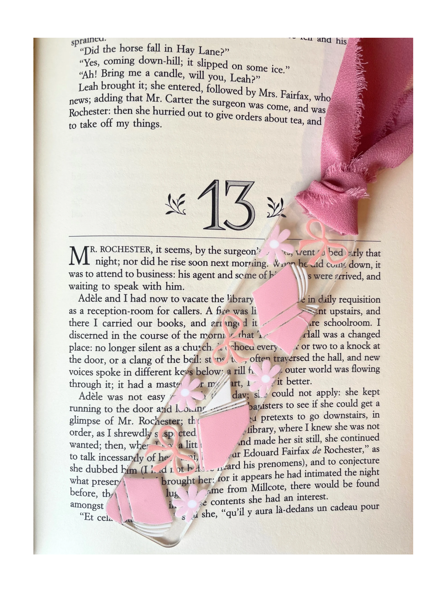 Pink Books & Bows Acrylic Bookmark